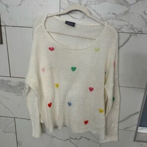 Wooden Ships Cream Sweater with Multicolor Hearts